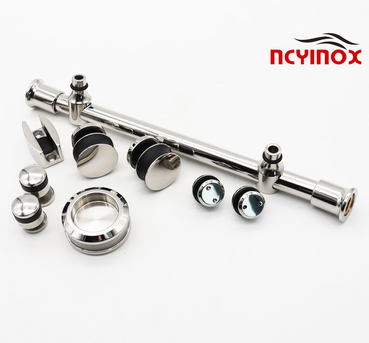 Frameless Rail System Screw Handle Roller Stainless Steel Full Set Shower Room Hardware