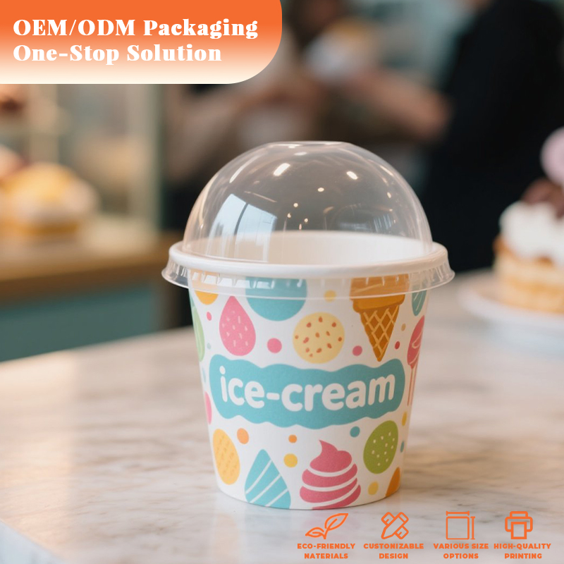 Personalized Paper Ice Cream Cups with Customized Color and Logo for Wedding Use