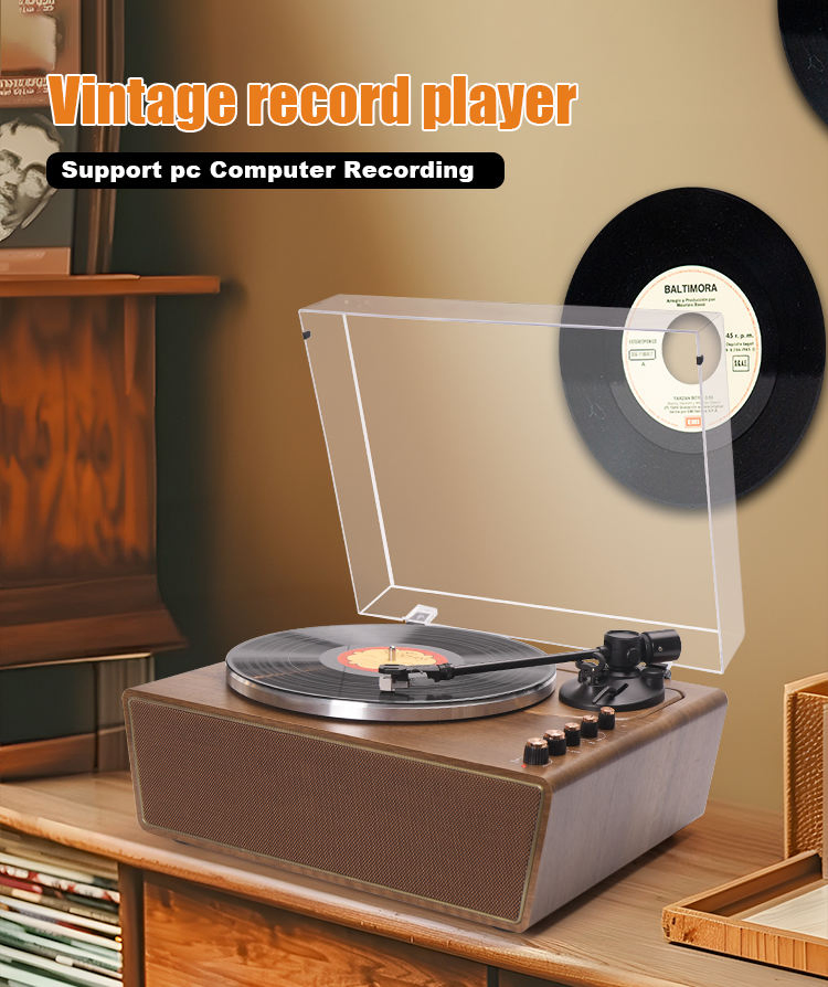 Винтажный граммофон с Bluetooth, 3 скорости, деревянный корпус