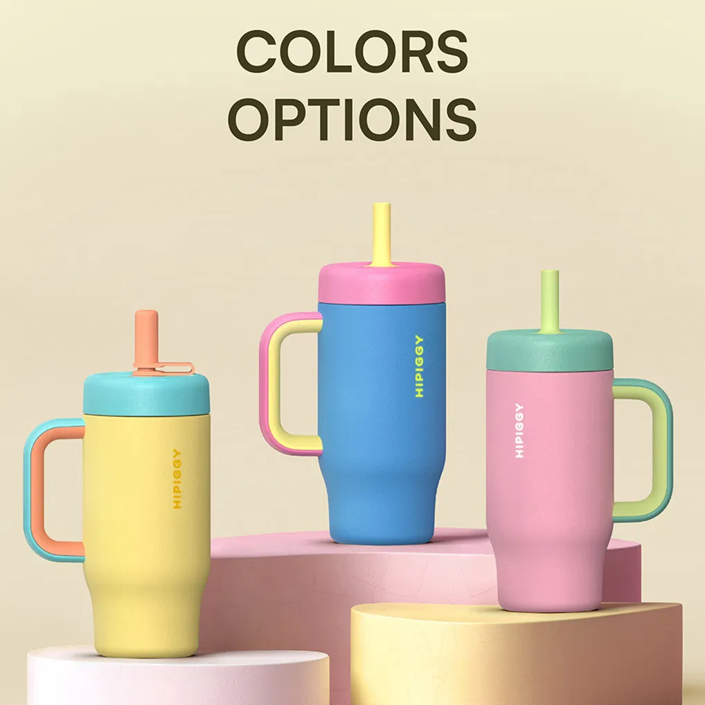 Детская термокружка из нержавеющей стали с трубочкой и ручкой