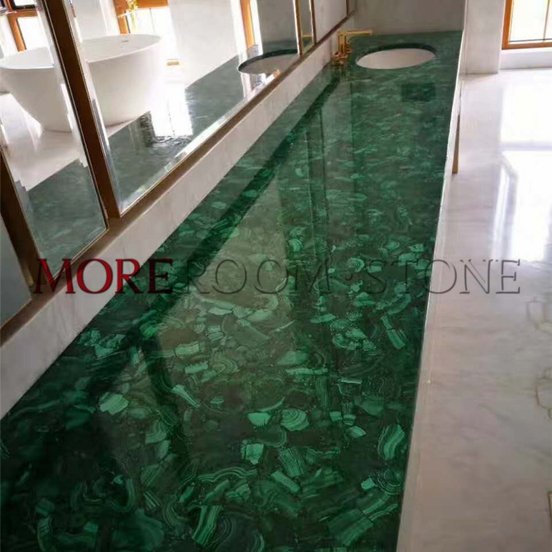 Luxury Villa Furniture Bronze Metal Mounted Malachite Green Marble Stone Countertop