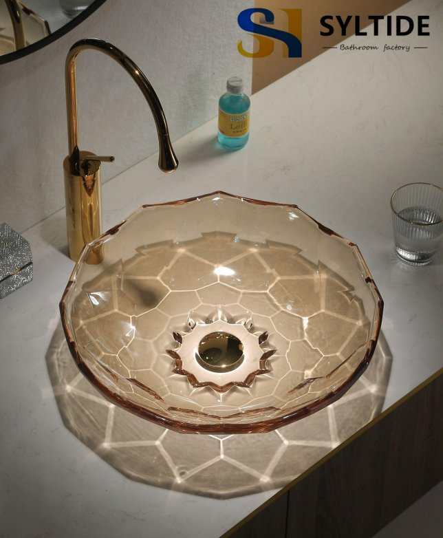 Crystal-Textured Glass Art Basin Rhombic-Cut Countertop Basin - Export Exclusive Supply