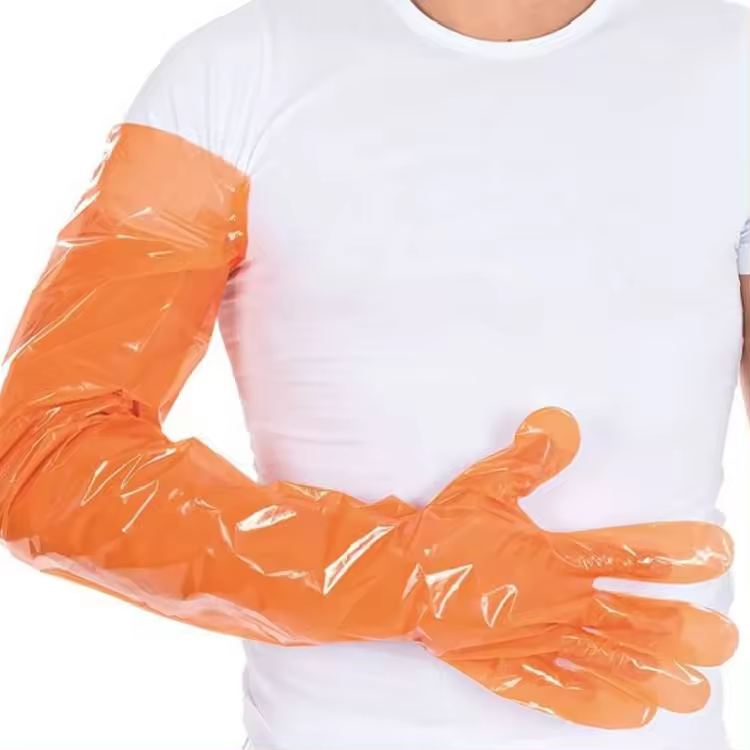 Reliable Factory Arm Shoulder Length Veterinary Artificial Insemination Examination PE Gloves Sleeves