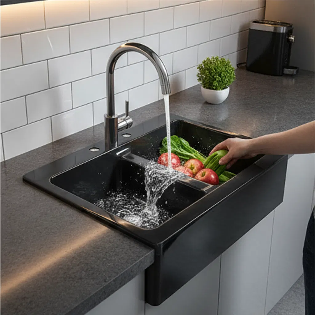Sally Black Laundry Acrylic 33.8X22.8X10.4 Inch Drop-in Sink Basin Vanity Cabinet Washing Double Bowl for Shower Room Bathroom or Kitchen
