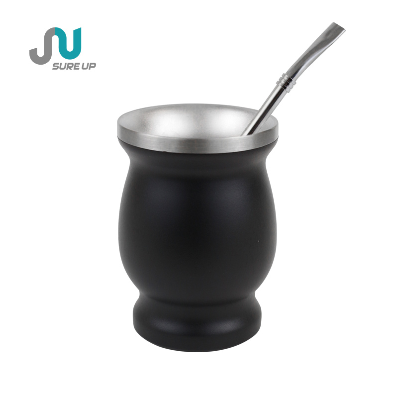 8oz Custom Logo Double Wall Vacuum Insulated Stainless Steel Yerba Mate Gourd Tumbler Business Gifts & Office Cup