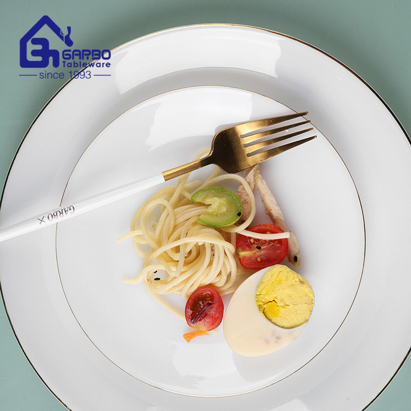 Golden Rim White Opal Glass Bowls 6.5"Salad Bowls Round Noodle Bowls Jade Opal Ware Glass Bowls Hotel Home Use Wholesale Bulk Orders Available