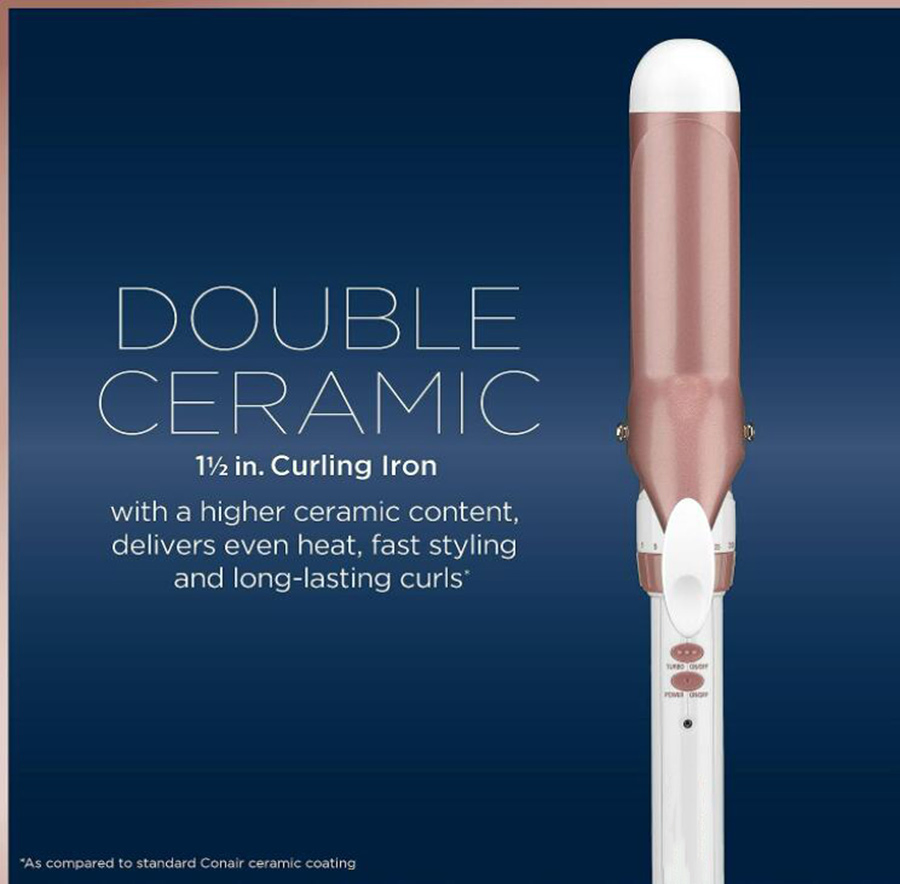 Double Ceramic 1 1/2-Inch Barrel Produces Soft Waves Curling Iron Hair Curler