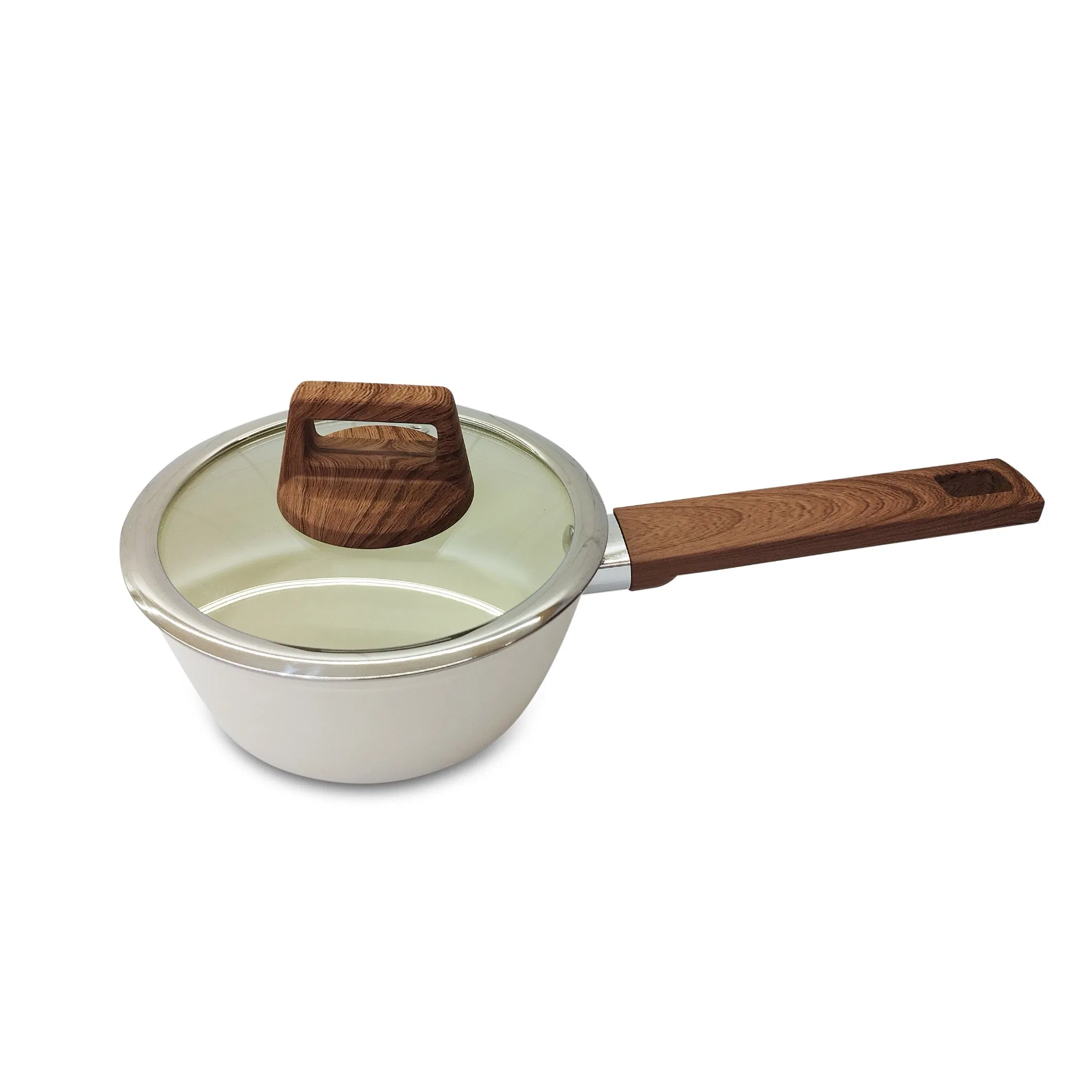 Wholesale Price Forged Frying Pan Casserole Nonstick Aluminum Lid Ceramic Cookware Set with Wood Effective Handle