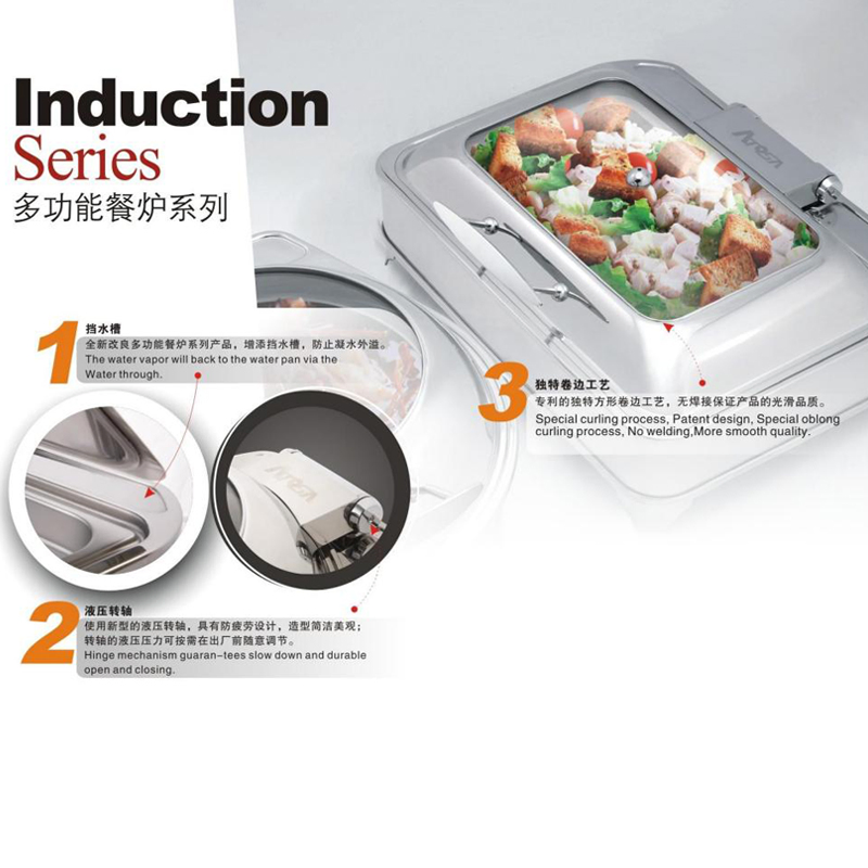 Stainless Steel Glass Cover Luxury Round Self/Service Food Heater Self/Service Stove