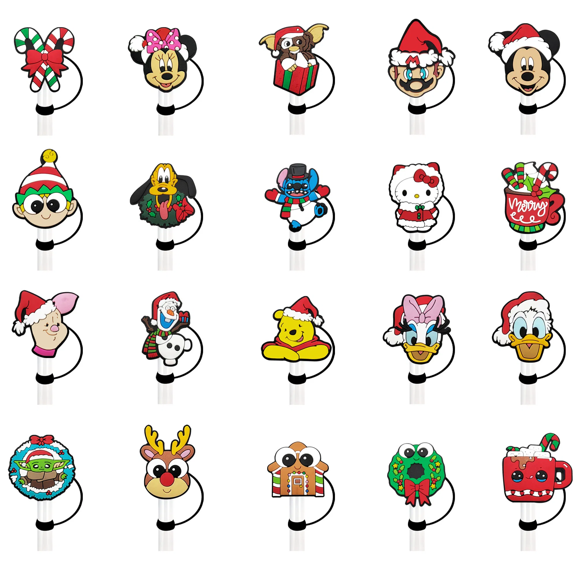 Wholesale 8mm Silicone Cute Children's Drinkware Christmas Popular Dust-Proof Drinking Straw Topper