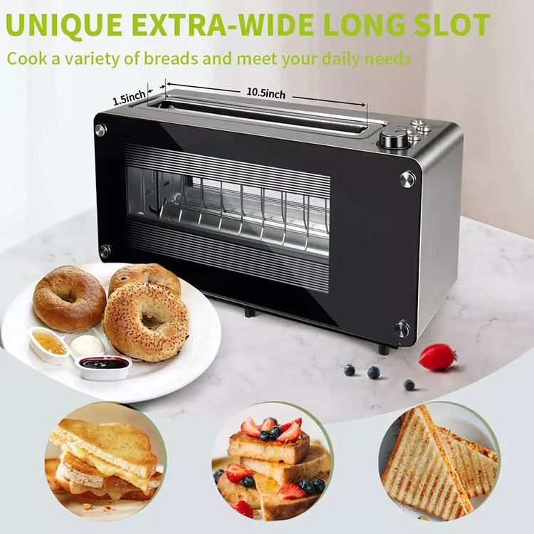 an Electric Household Bread Toaster Detachable Breadcrumb Tray and Visible Glass for Easy Cleaning with Two Grooves