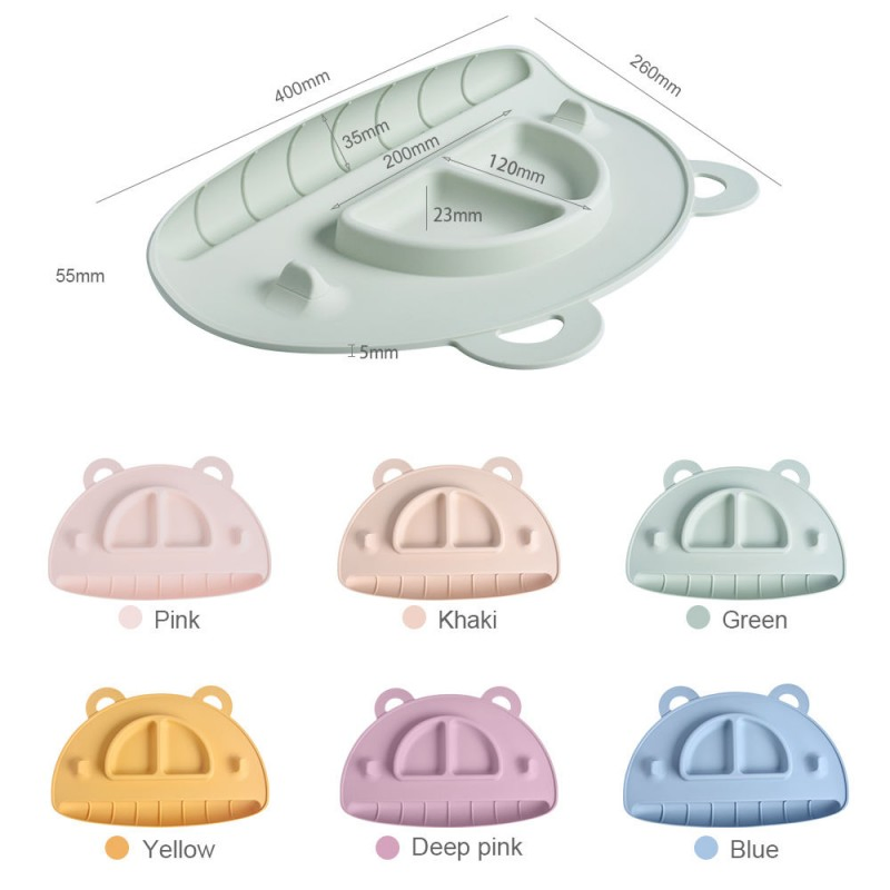 BPA Free Non-Slip Suction Built-in Placemat Children Plates Silicone Baby Dinner Plate Placemat Silicone