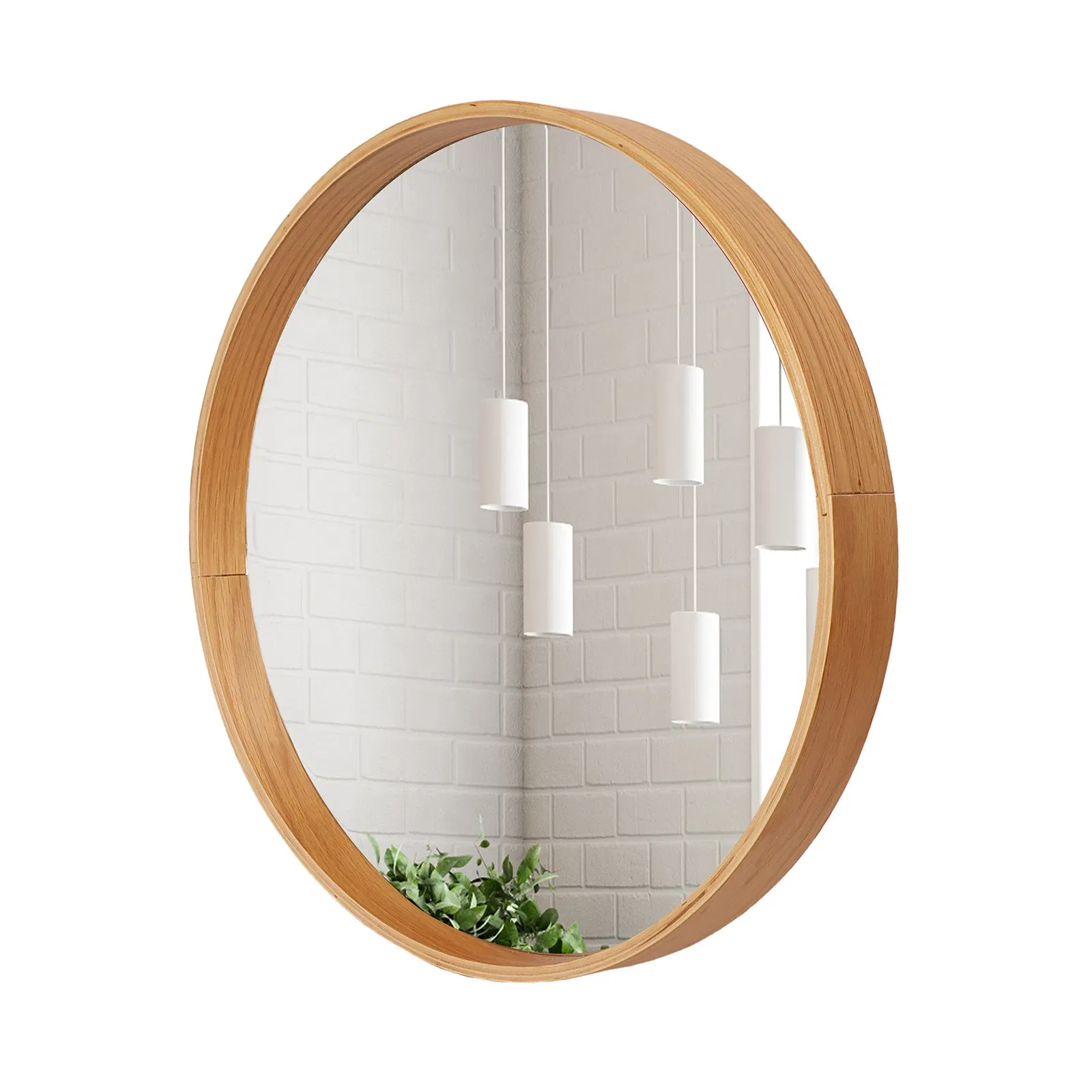 Decor Wall Round Mirrors Wooden Frame Bathroom Glass Mirror