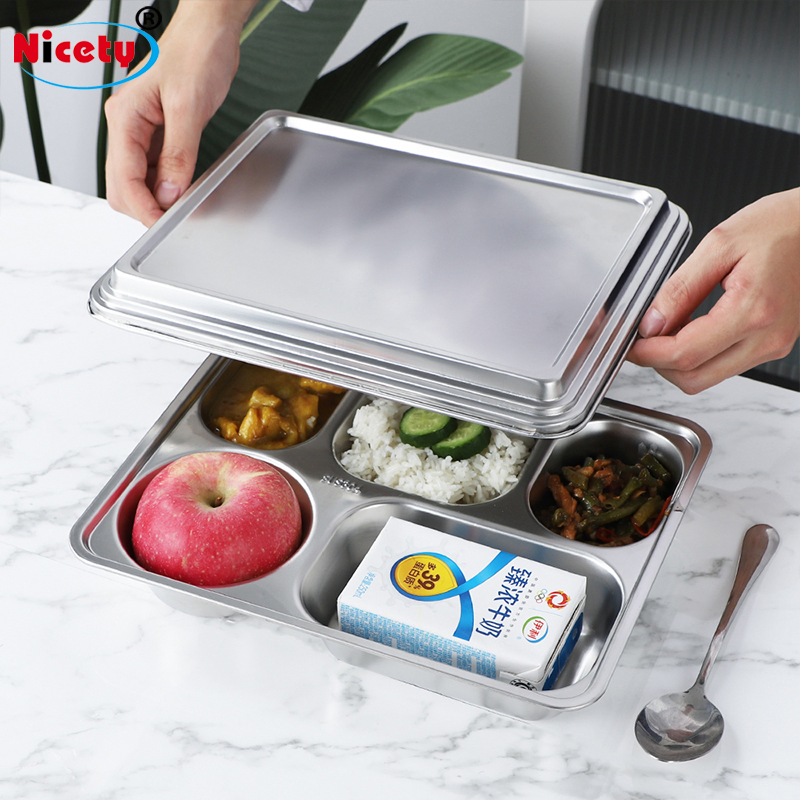 Hot Selling High-Quality Durable 5 Compartment Easy to Clean Stainless Steel 304 Food Tray