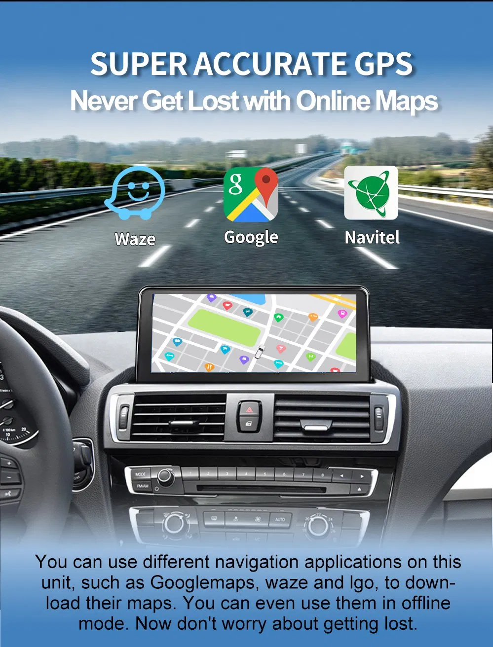 10.25-дюймовый мультимедийный дисплей 1920x720 для BMW F30 F34 F36 с беспроводным CarPlay, GPS навигацией и поддержкой камеры 360°