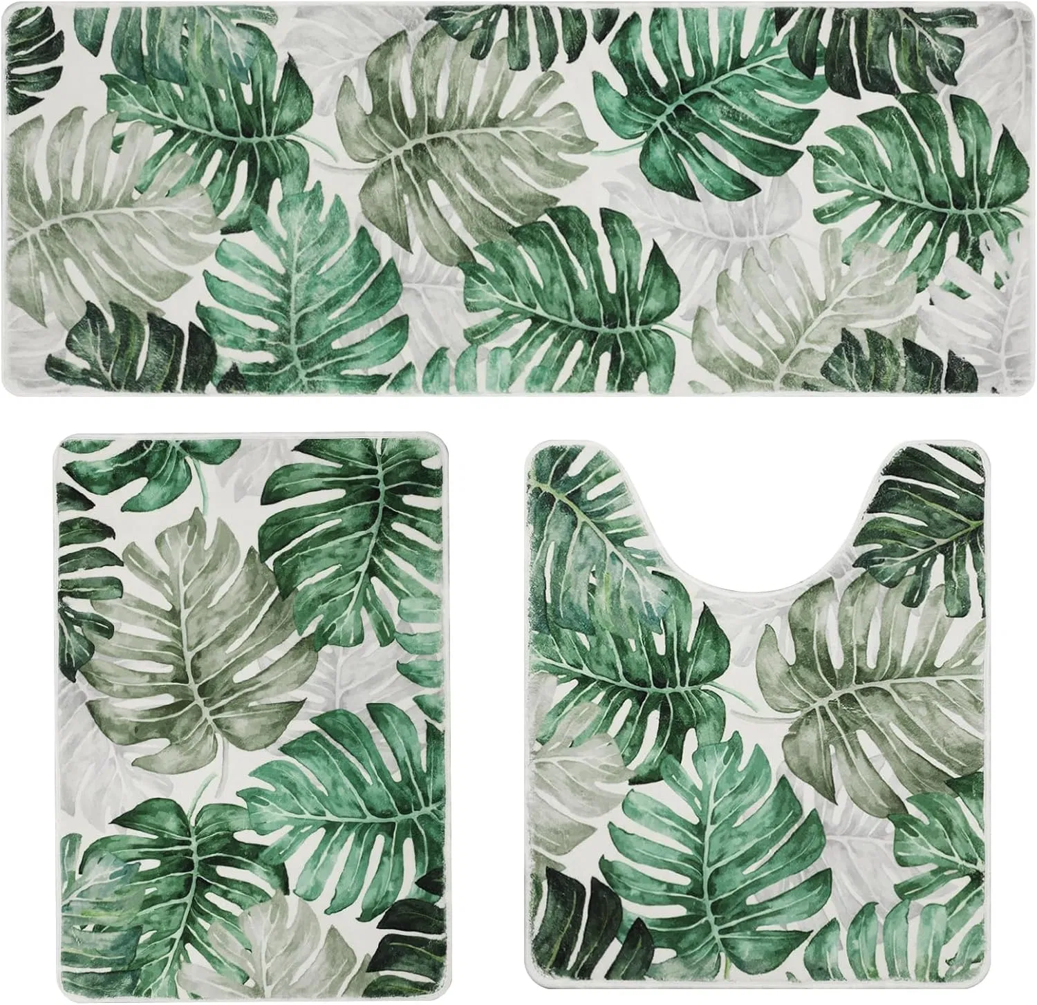 Clearance 3 Pieces Green Monstera Rug Washable Large Long Bathroom Strong Water Absorbent Rugs Non Slip Matting