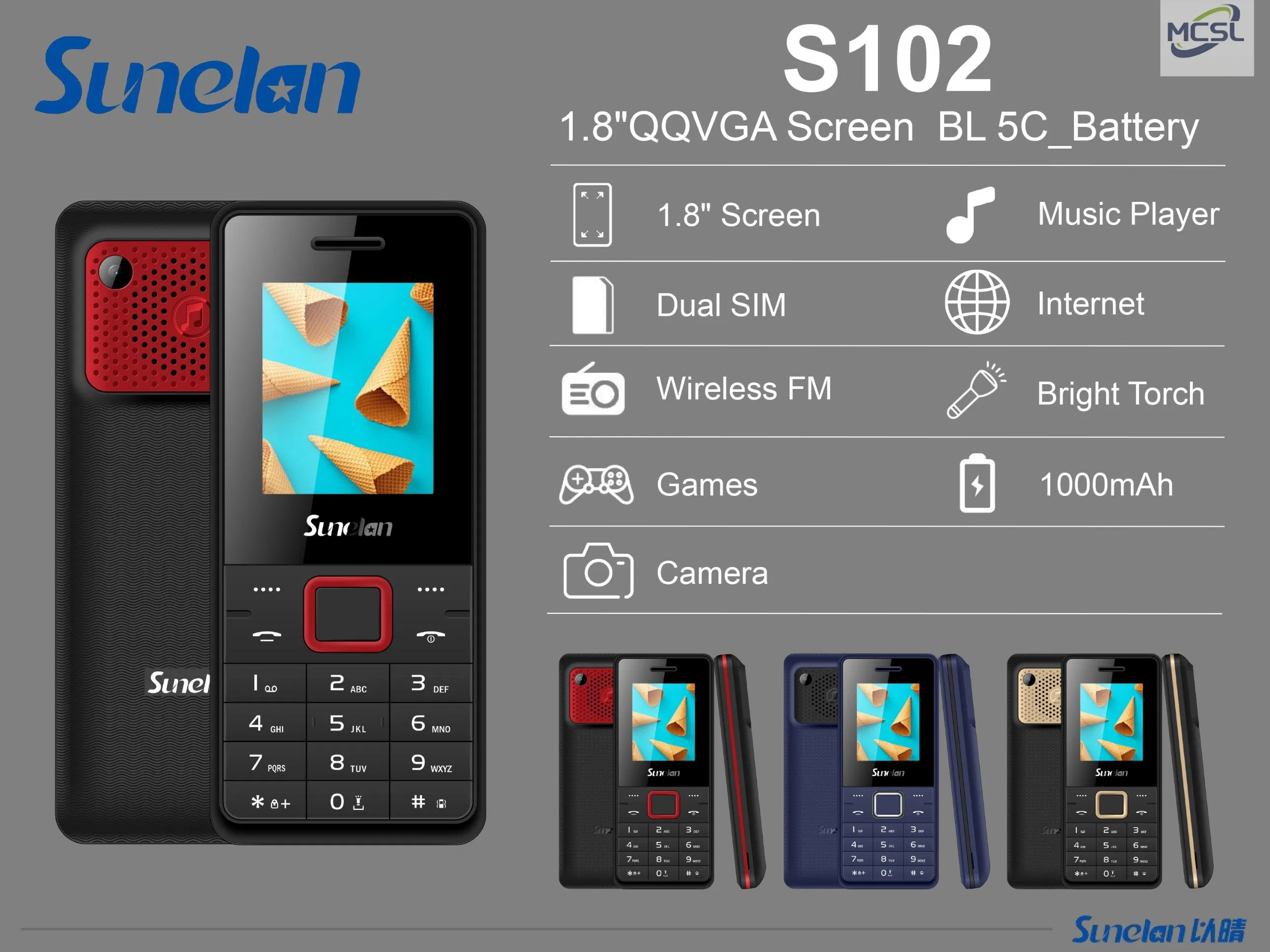 Кнопочный телефон Sunelan S102 с мощным аккумулятором