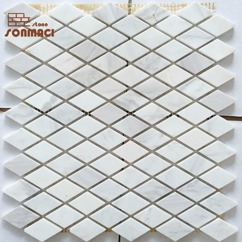 Carrara White Marble Diamond Shape Polished Stone Mosaic Tile