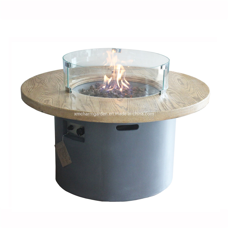 Wood Like Countertop Fire Pit Table Outdoor Gas Fire Dining Table with Cement Table Top