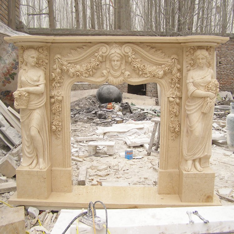 Antique Luxury Lion Head Fireplace Mantel for Home Decoration