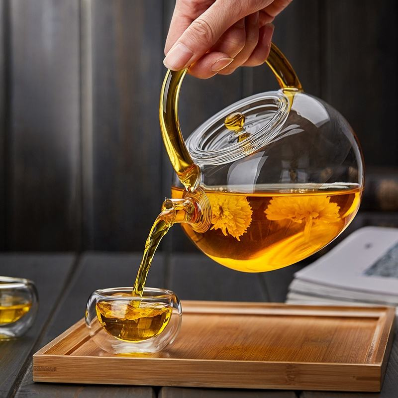 Vintage Heat-Resistant Glass Teapot with Color Handle Customized Kettle Tea Maker