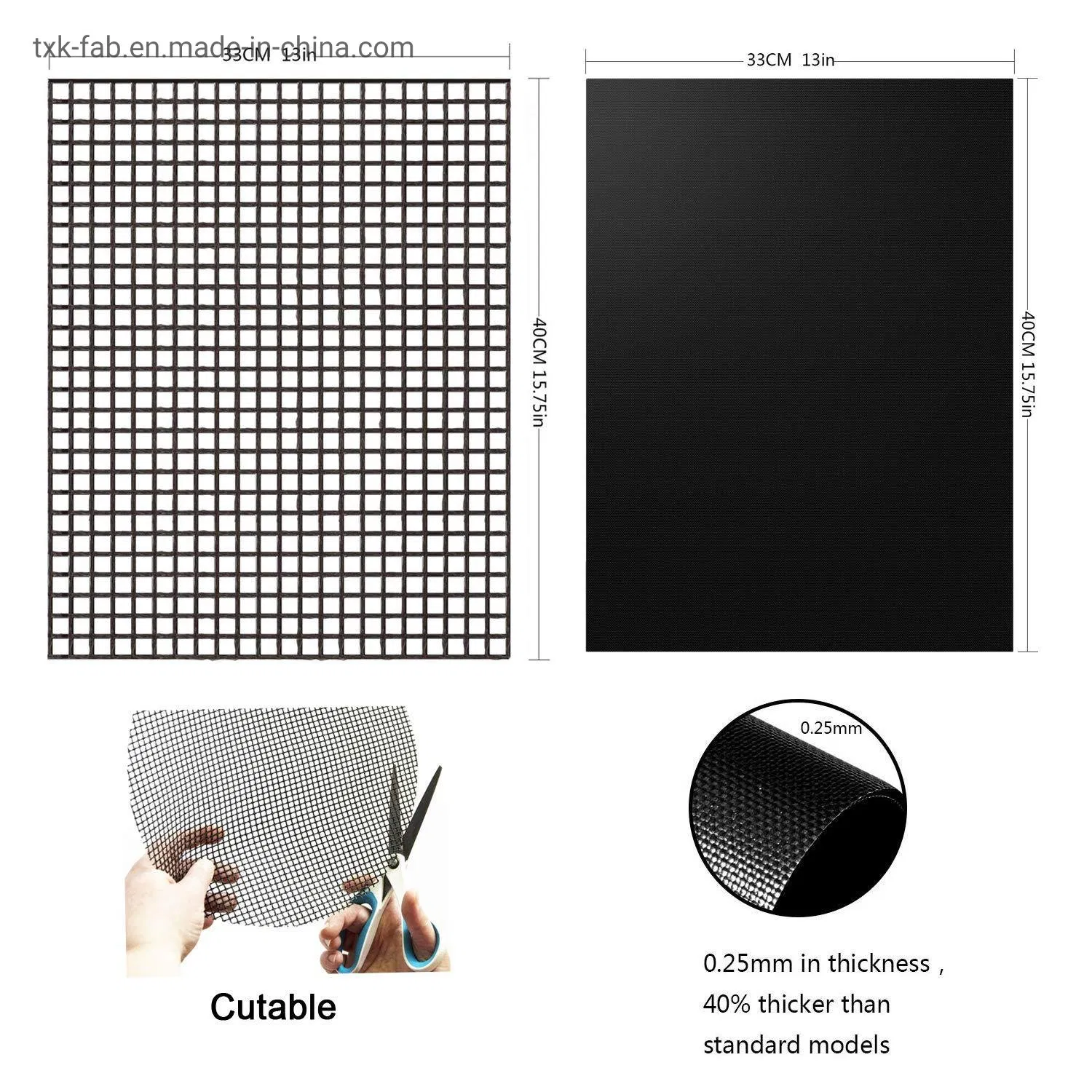 Easy Clean PTFE Fiberglass Fabric for BBQ Grill Baking Mesh Mat