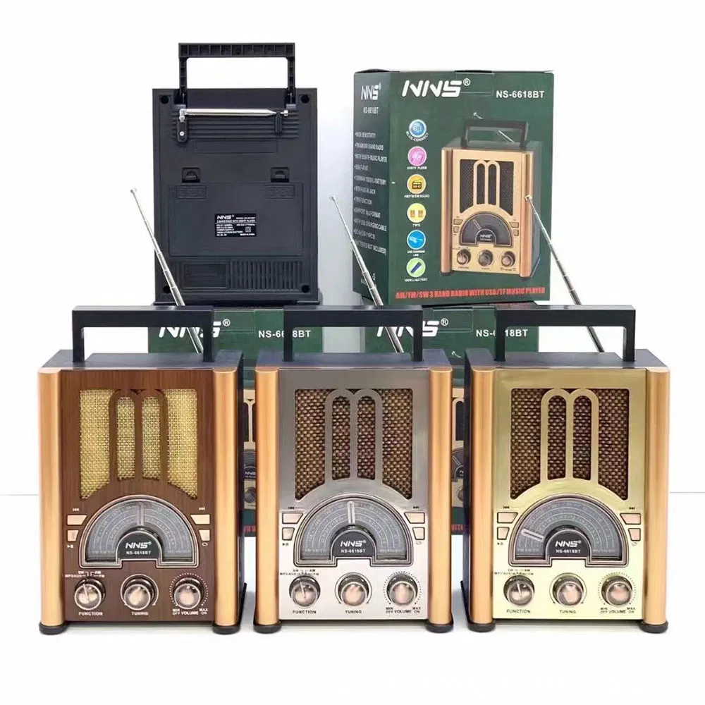 Ретро радио NS-6618BT с Bluetooth, деревянный корпус