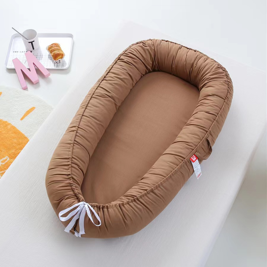 Solid Color Adjustable Newborn Lounger Bed Ultra Soft Cotton Baby Lounger Crib Baby Nest Bed