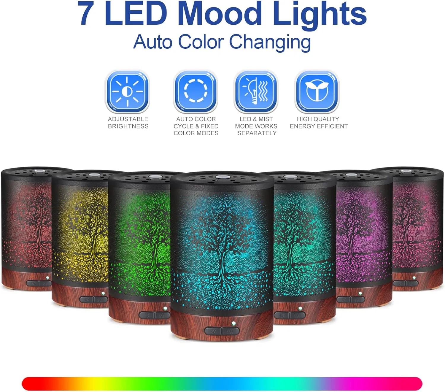 Essential Oil Diffuser Aromatherapy Diffuser With7 Colors Light and Auto-off for Women Metal Cool Mist Humidifier for Home and Office (Tree)