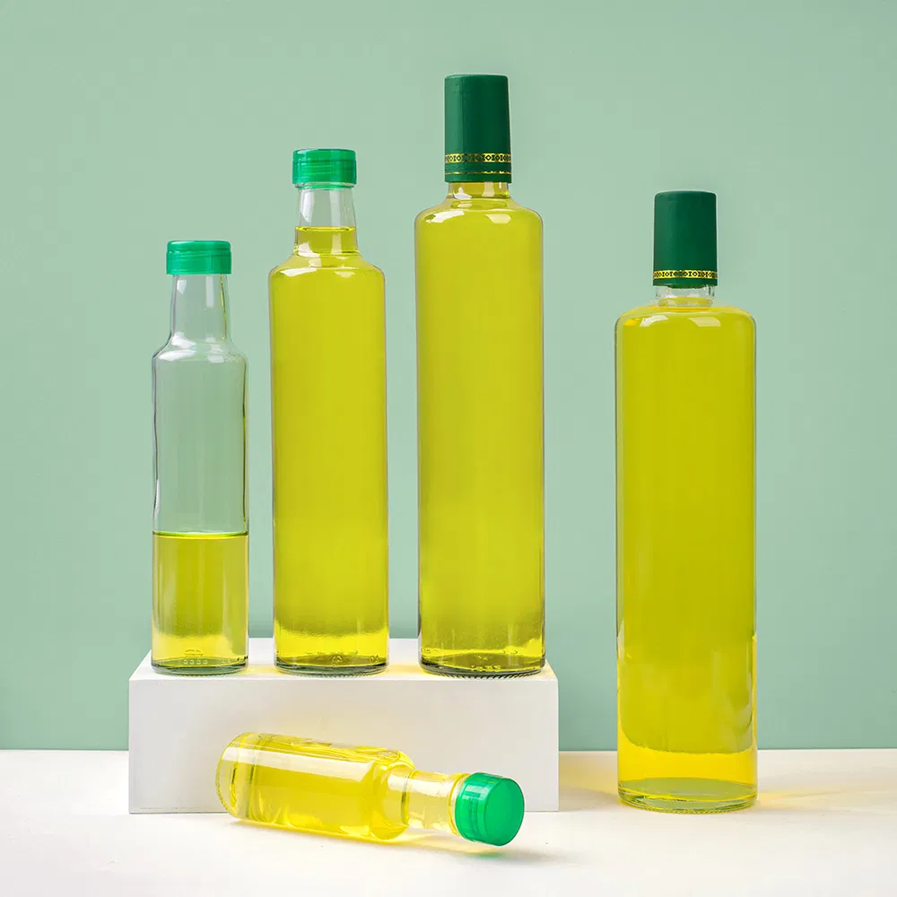 Custom Wholesale Cooking Vinegar Sauce Condiment Clear Round Empty Glass Olive Oil Bottles for Kitchen