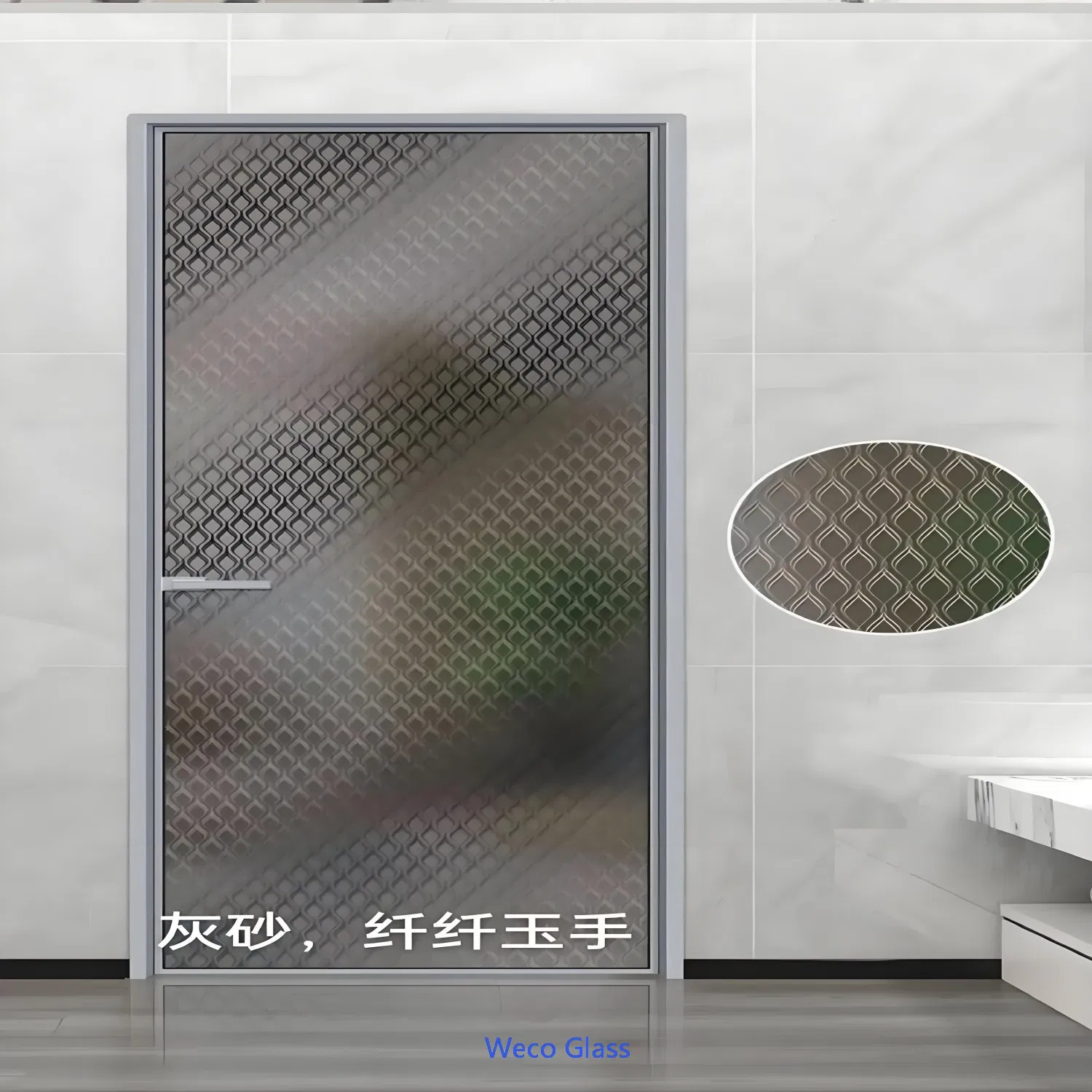 5mm 6mm 8mm OEM Size Tempered Patterned Acid-Etched Glass for Washroom Door