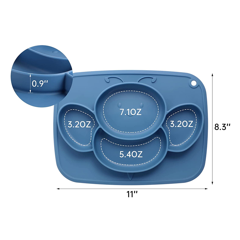 Heat-Resisitant Dish Feeding Suction Bowl Silicone Divided Baby Dinner Plate
