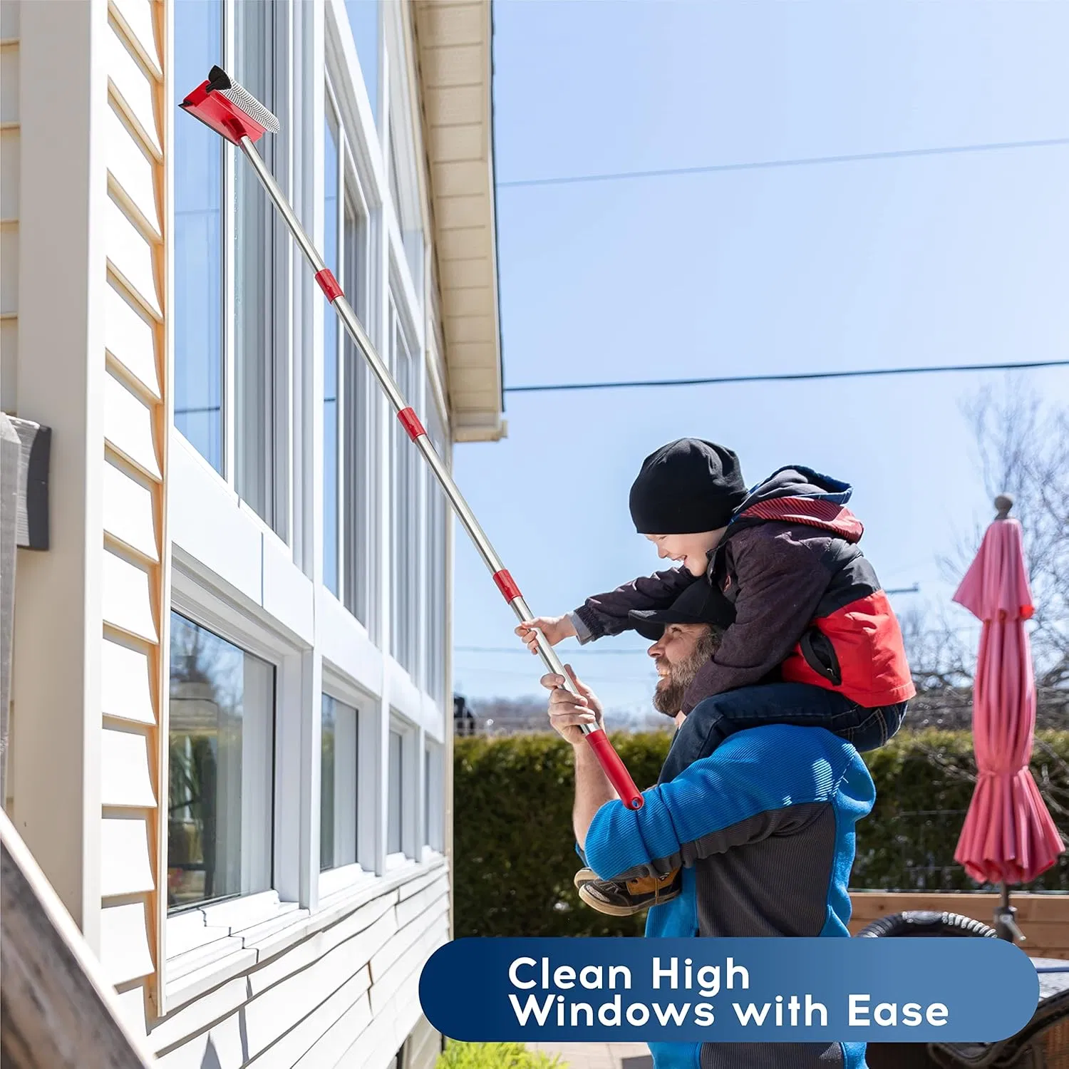 Standard Window Squeegee, 2-in-1 Window Cleaner with 55" Extension Poles, Window Washing Kit, Glass Door Cleaner, Multi-Use Car Windshield Cleaning Tool