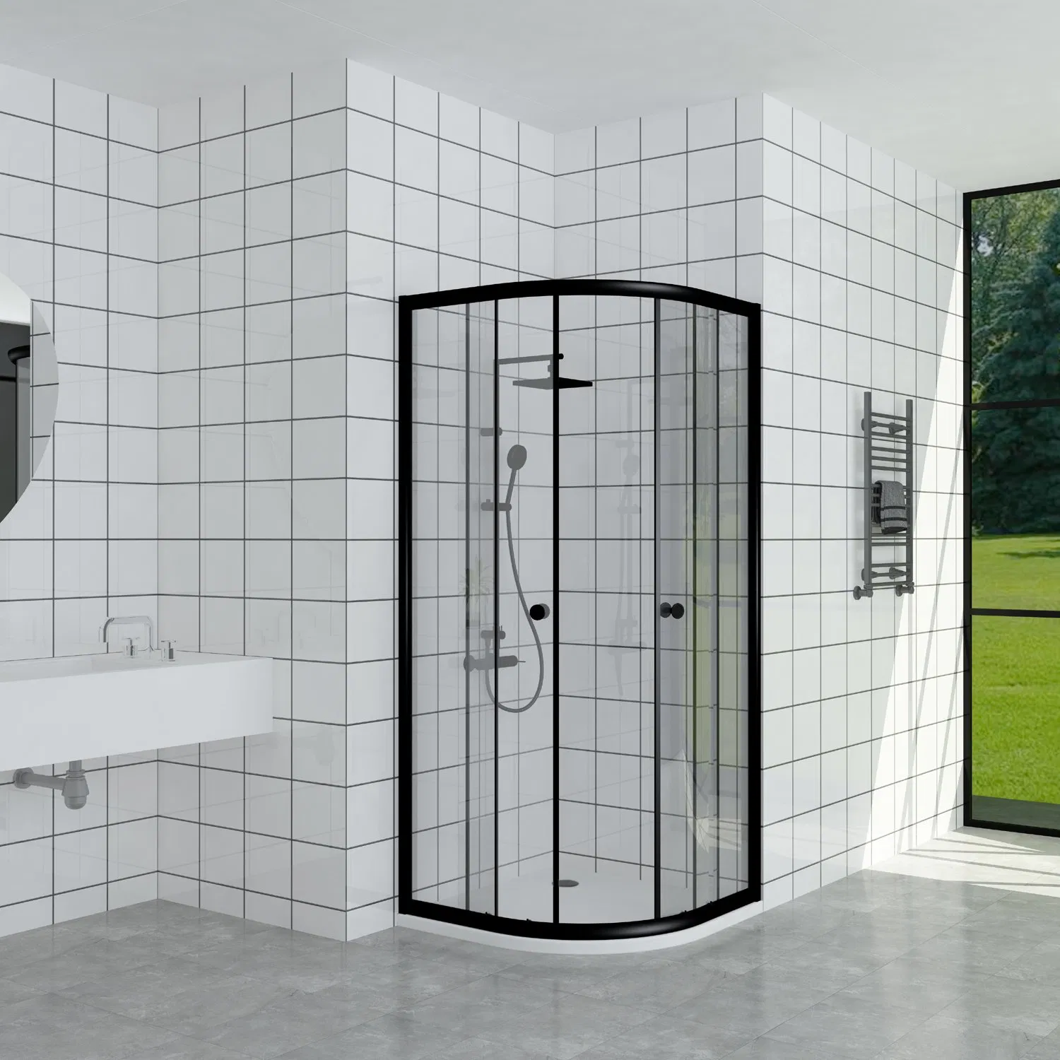 Hangzhou Bathroom Black Toilet Round Shower Enclosure 90X90