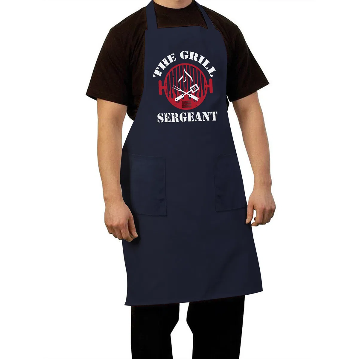 Kitchen Apron, Navy Blue with Hot Stamping, Anti-Stain and Wear-Resistant, Outdoor Barbecue, Party Apron