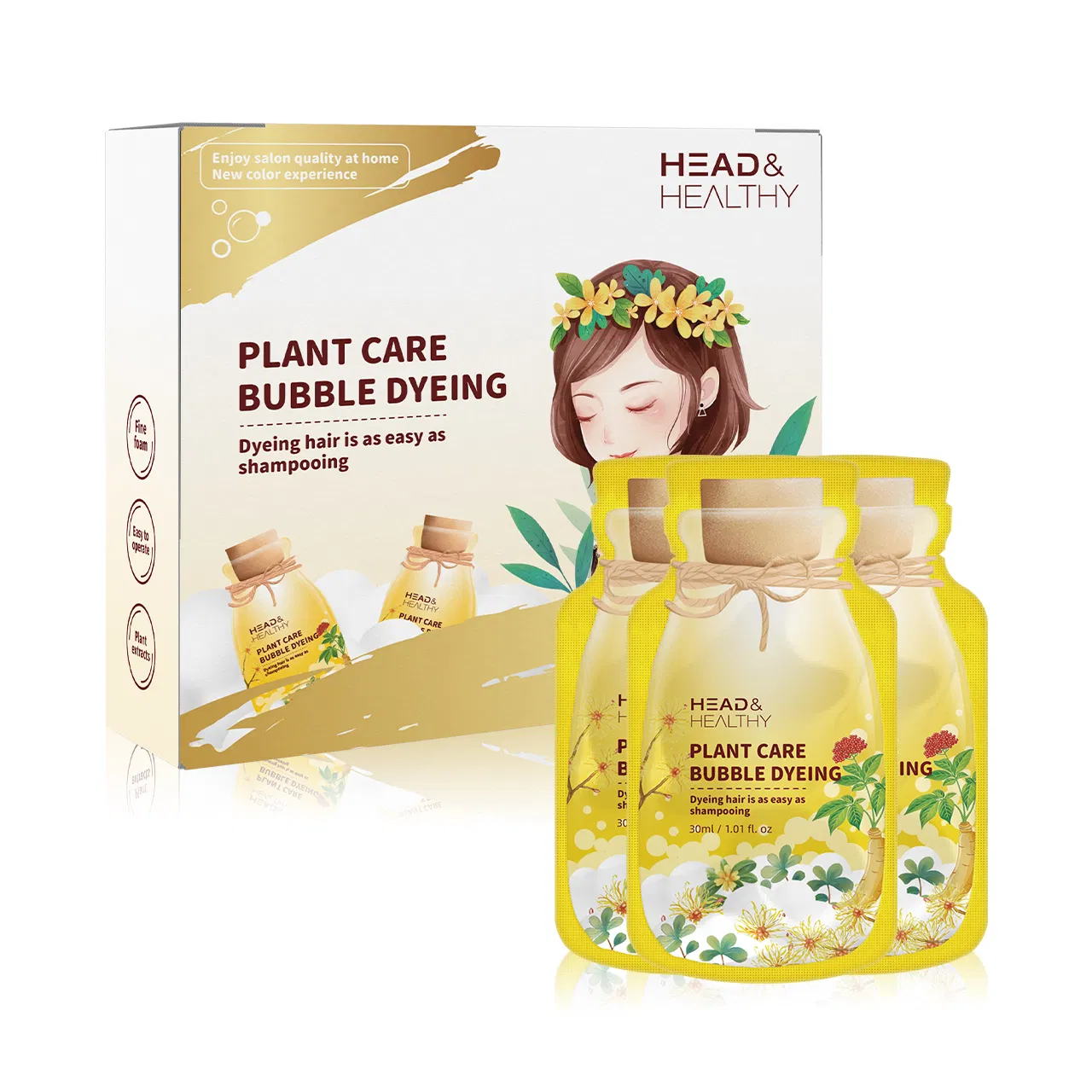 Hair Dye Shampoo 300ml with Bag Colour Chart for Custom Use