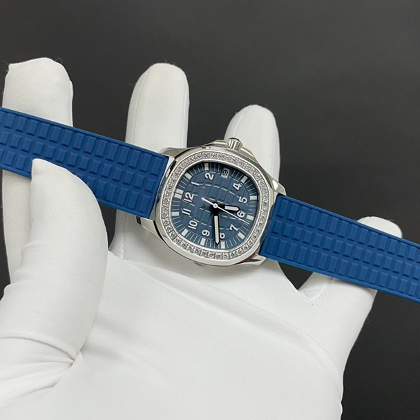 Premium Stainless Steel Aquanaut, Blue Grid Dial, Diamond Bezel, Grid Rubber Strap, Collector's Edition Watch