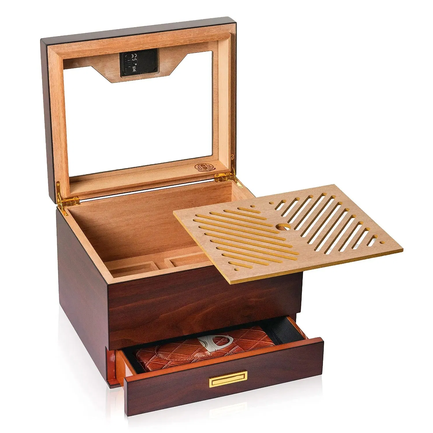 Antique Cigar Humidor Box with Digital Hygrometer for Cigars Gift