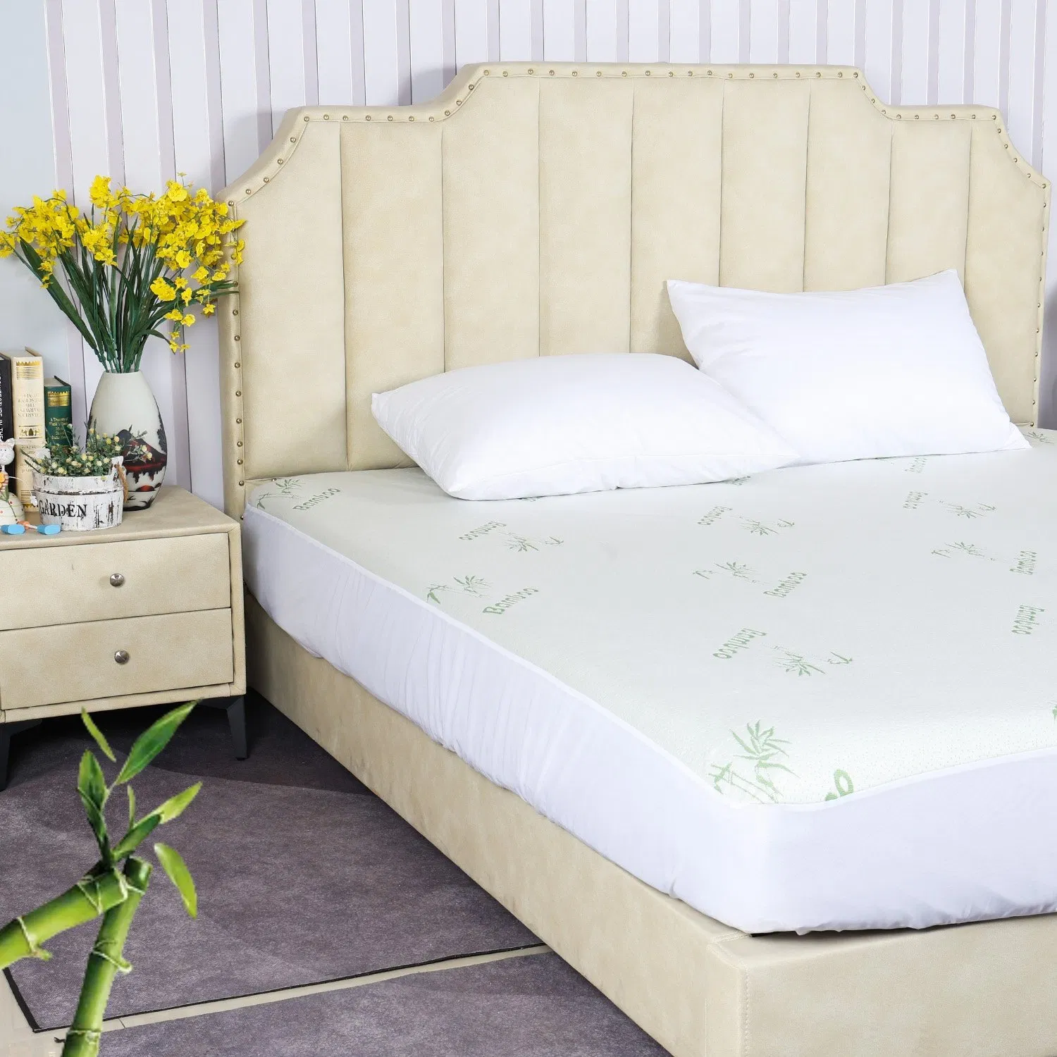 Eco- Friend Bamboo Waterproof Mattress Cover Deep Pocket Breathable Mattress Protector for Hotel Home