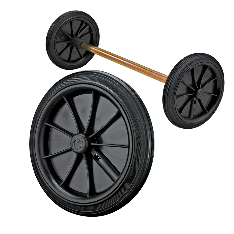 190mm Industrial Garbage Bin Wheels with Axle 555mm Stem Trash Bin Single Rubber Wheels