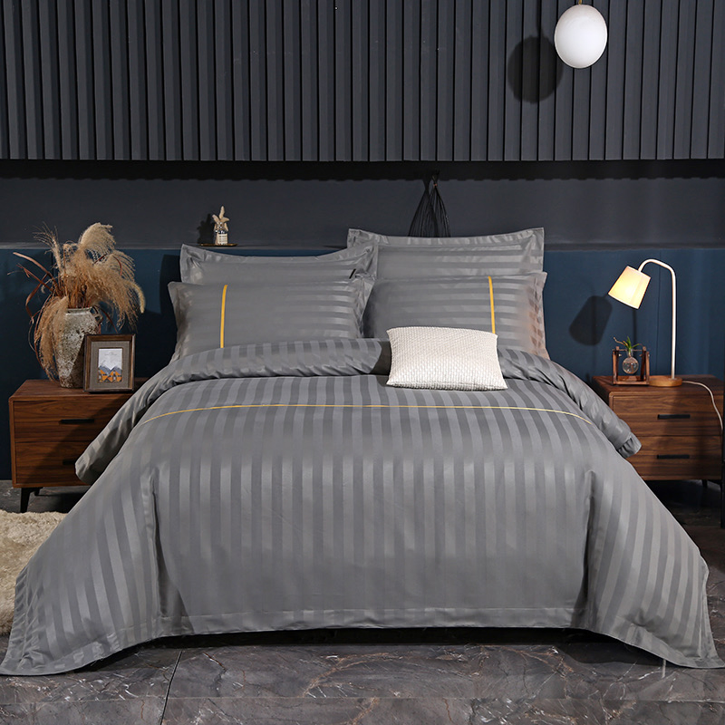 Wholesale Hotel Chain Bedding 40s Cotton Satin Stripes Quilt Comforter Duvet Cover Flat Sheet Five-Star Hotel Four-Piece Bed Cover Bed Sheets Bedding Set