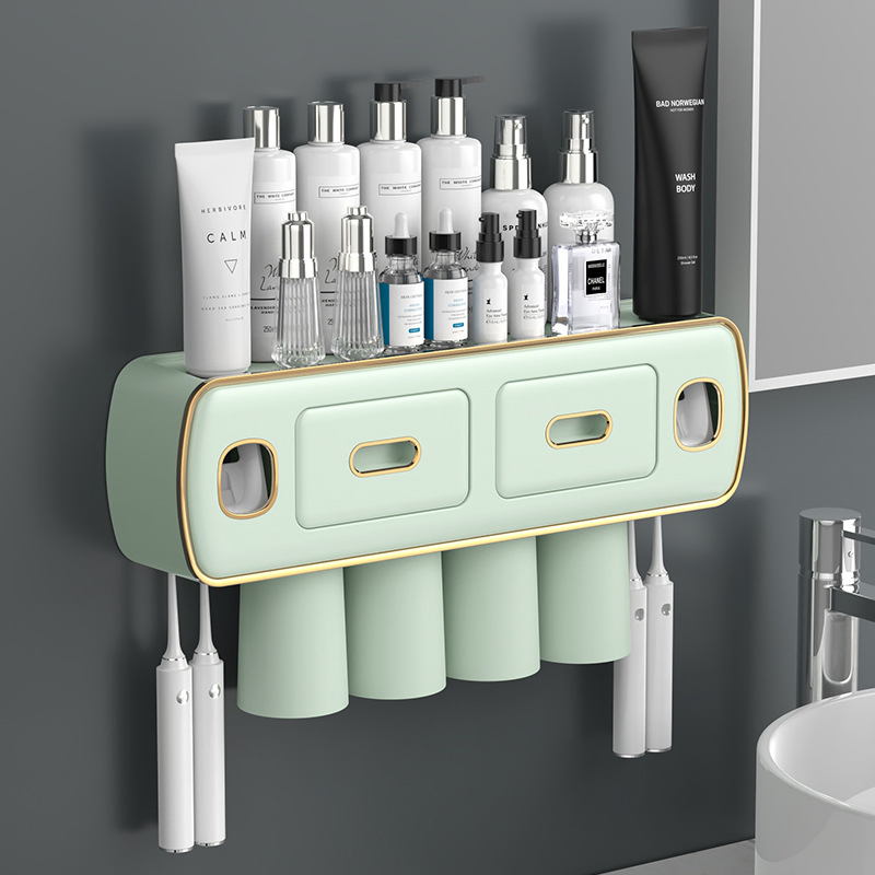 Creative 4-Cup Toothbrush Holder with Toothpaste Dispenser Bathroom Storage Multifunctional Rack