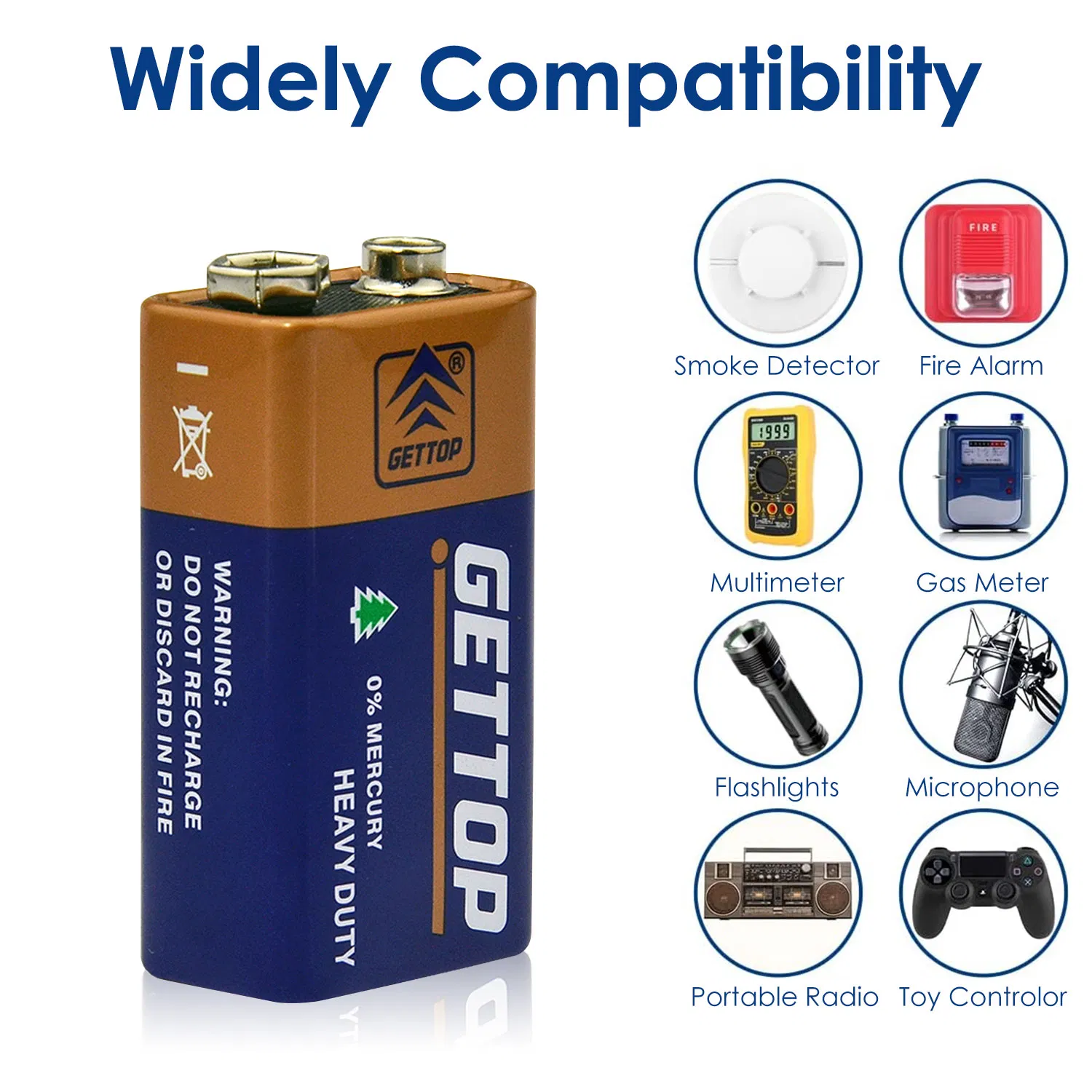 Gettop 9V 6f22 Carbon Battery Multimeter 9 Volt 6f22 Iron Case Disposable Dry Batteries for Toy Remote Control Microphone Walkie Talkie