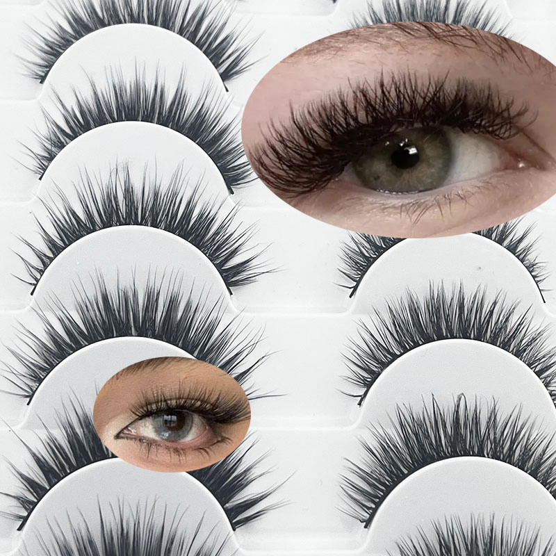 Natural Lashes, Short Eye Lashes, Wispy Faux Mink Lashes, 20pairs of Natural-Looking Fluffy Cat-Eye Strips for Small False Lashes