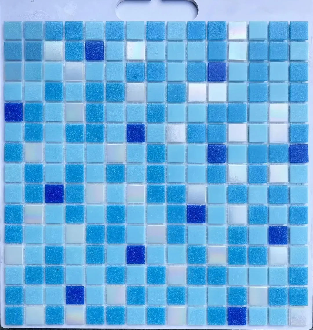 Modern Blue Square Glass Mosaic for Swimming Pool Tiles Bathroom Tiles Glossy Surface