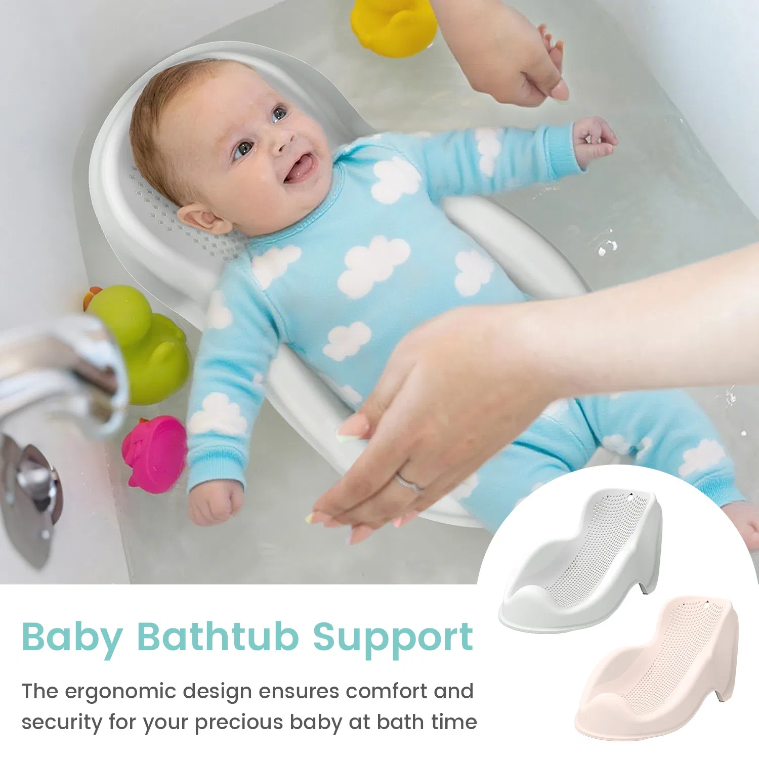 Baby Bathtub Support, Ergonomic Newborn Bath Seat with Non-Slip Design, 2 Colors (Grey/Pink) for Infant Bathing