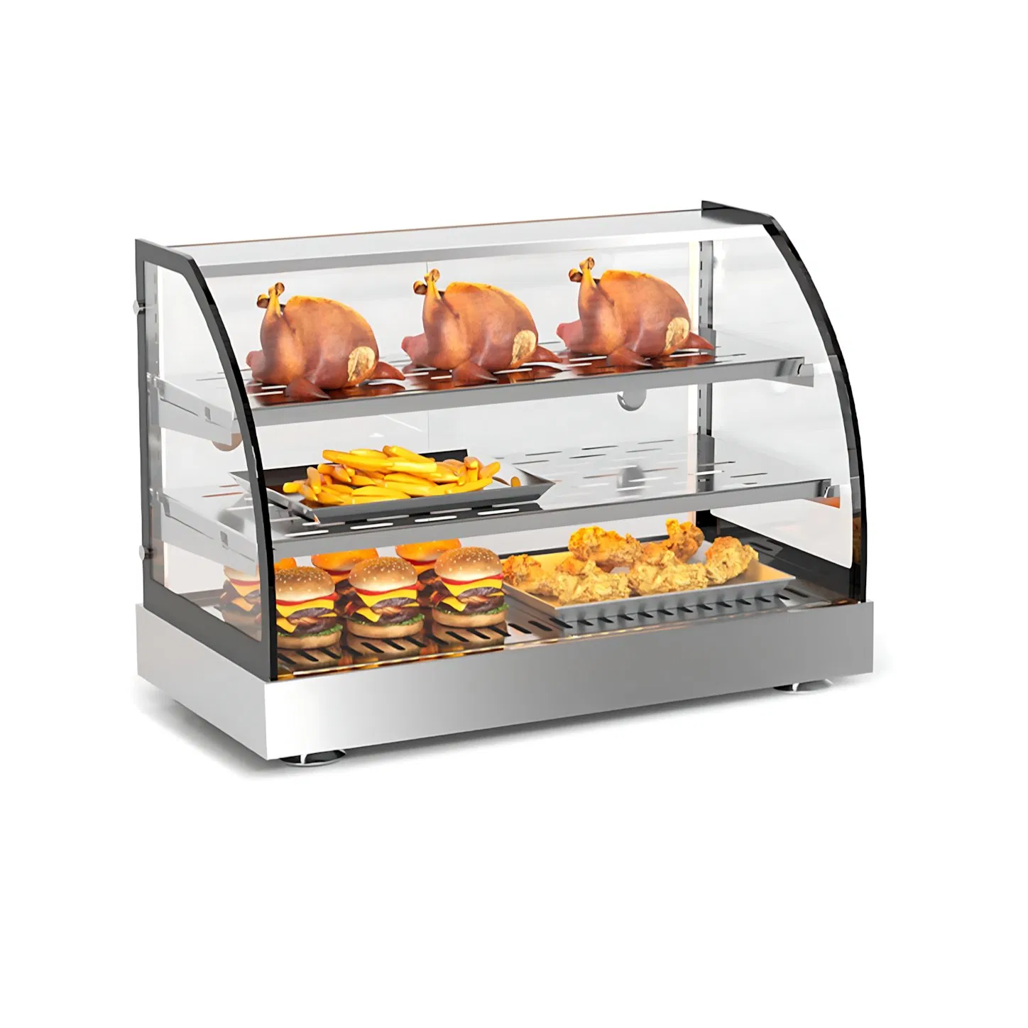 Slim Profile Curved Glass Heated Display Case Perfect for Small Cafes and Takeaway Shops