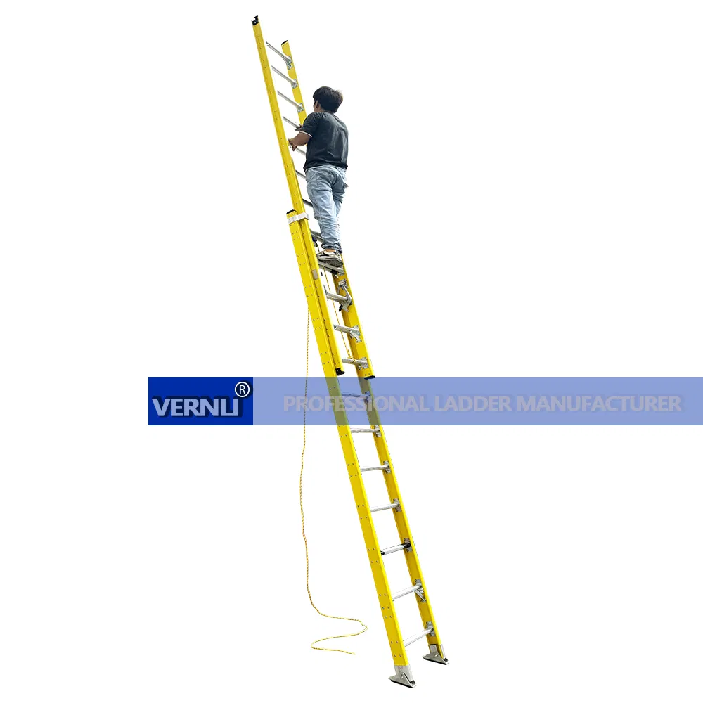 3-12m Full Fiberglass Extension Ladder with 2 Parts and Aluminum Rung Steps