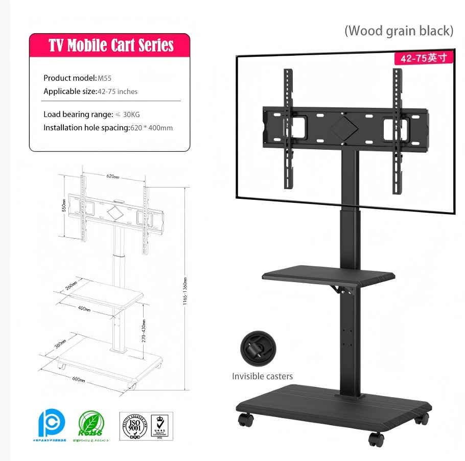 Live Streaming Floor Stand with Meeting Light Oak Finish