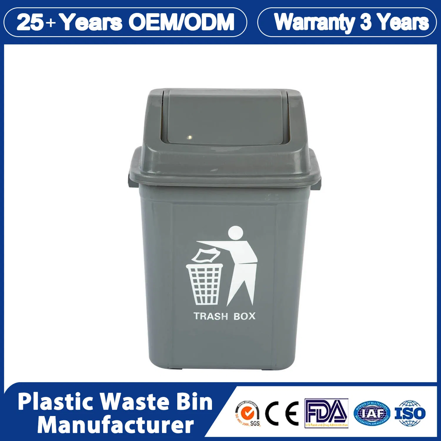 OEM 13 Gallon Office Type Inroom Community Plastic Trash Can Waste Bins Dustbin for Home Use